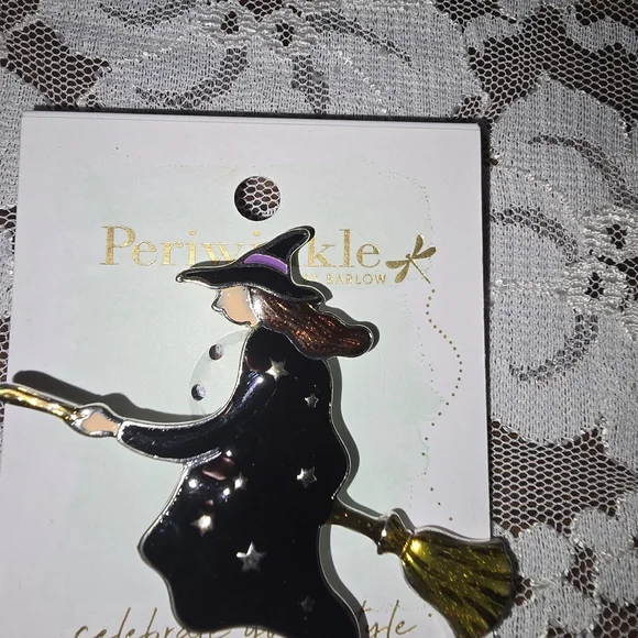 Periwinkle Witch Brooch with Gold and Black Accents - Picture 1 of 2